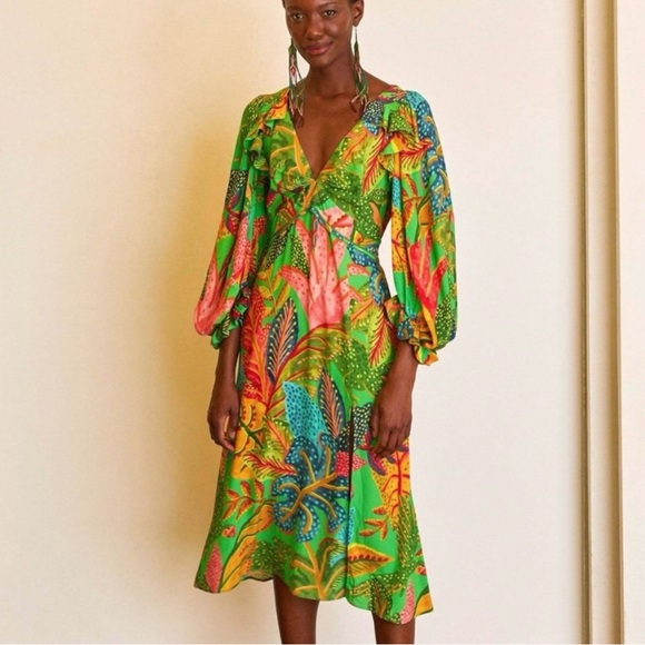 Farm Rio Midi Dress Tropical Dream Sz XS NWT True to Size - Picture 2 of 10